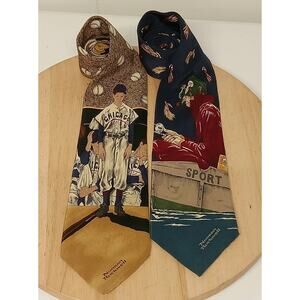 Set Of 2 Norman Rockwell Ties Men's Saturday Evening Post Silk